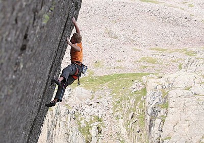 Adam Hocking making the second ascent of Return of the King (E9) on Scafell's East Buttress  © Dom Bush (Screen Shot from Film)