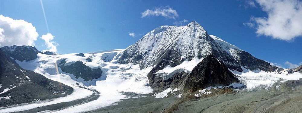 Stitch panorama from Dix hut: Mt Blanc de Cheilon, Tsena Reifen glacier and Pigne d'Arolla  © timhowes