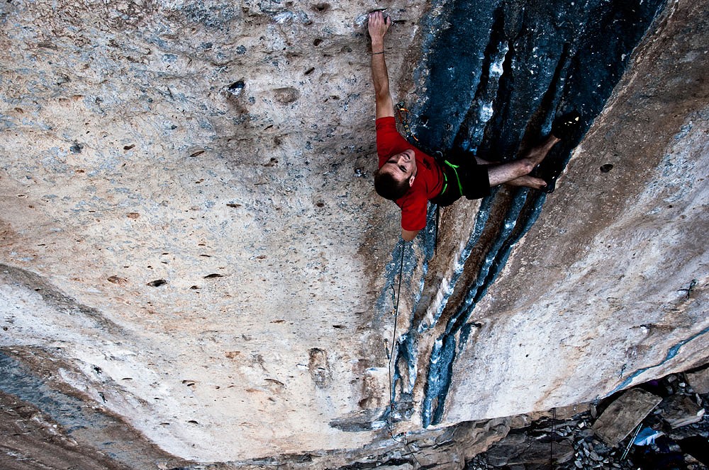 Luke Tilley on the classic 8a of Les Colonettes at Ceuse  © Robbie Phillips