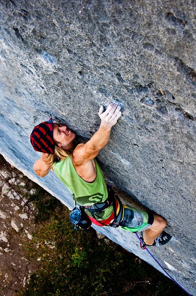 Ed Hamer cranking the classic 7b+ of Blocage Violent on his holiday to Ceuse  © Robbie Phillips