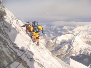 Everest traversing the summit pyramid