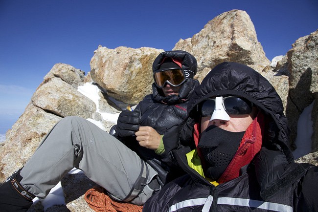 Chilling at 17 camp. Marmot Greenland downie on left and PHD Alpine ultra on right  © Jon Griffith