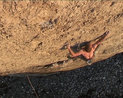 Neil Dyer making the first ascent of The Brute - 8b - The Diamond  © Chris Doyle (Still Shot from Video)