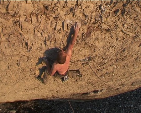 Neil Dyer making the first ascent of The Brute - 8b - The Diamond  © Chris Doyle (Still Shot from Video)