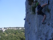 Me climbing Schizophrénésie on a top rope.