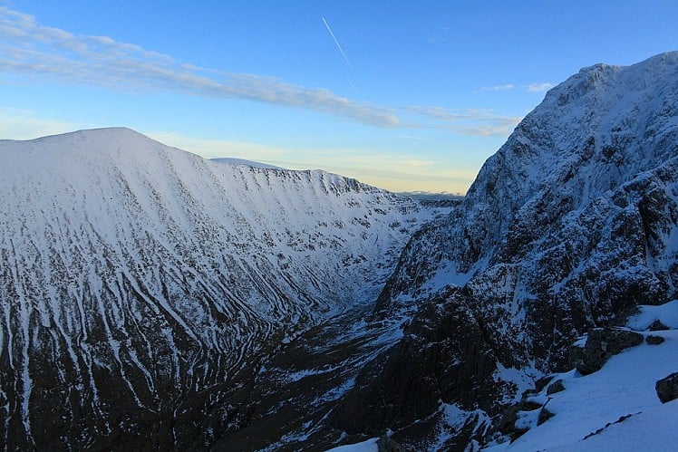 Carn Mor Dearg and the North East Buttress of Ben Nevis from Ledge Route; the CMD Arete links the two hills   © Dan Bailey - UKHillwalking.com