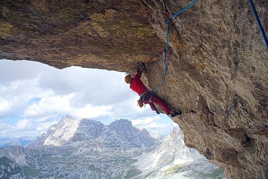 Luka on the hardet pitch (8c) of the route.  © Urban Golob