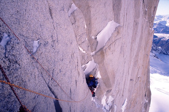 Utter commitment to style - Ian high on Mermoz, a proper steep bit of mixed climbing  © Andy Kirkpatrick