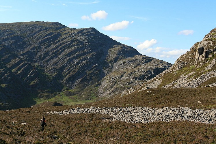 Rhinog Fawr from the south; the descent route follows the scree centre frame  © Dan Bailey - UKHillwalking.com