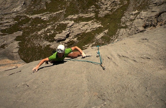 Andy Cave leading the crux pitch of his new route Ecstasy  © Alastair Lee / Posing Productions