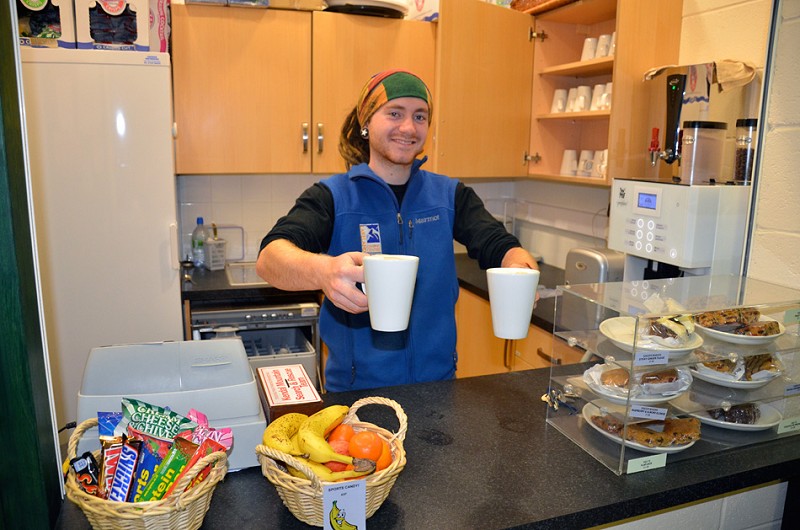 The Creamery Cafe has plenty of seating, proper coffee, fresh sandwhiches, juices, pastries and free wireless internet, Thats Sam G above. But who is Sam Gs Dad?  © UKC/UKH