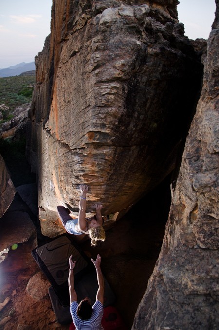 Mina Leslie-Wujastyk attemping the sharp Barracuda 8a  © Nick Brown - Outcrop Films