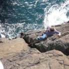 Rob descending the middle pitch of Right Angle at Gurnards Head