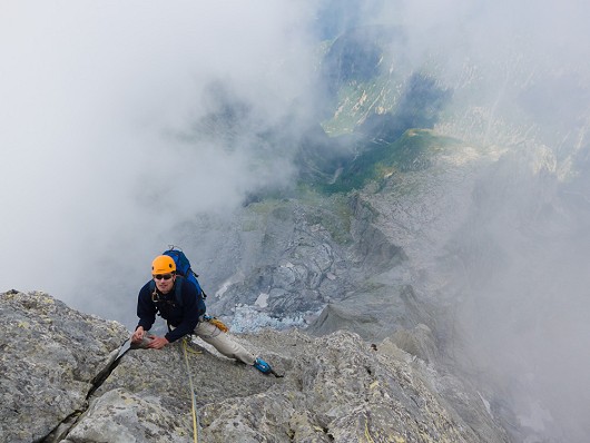 Matthias high on the North Ridge of Piz Badile  © LukeO
