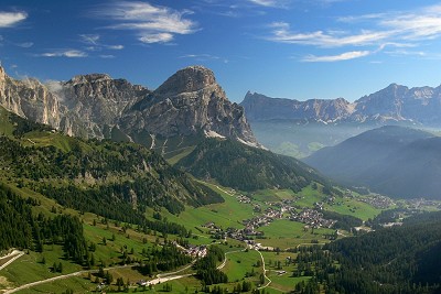 view from ferrata Brigata Tridentina - Colfosco, Corvara and magnificent mountain Sassongher (Italy)  © Milanko