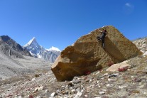 Bouldering at 4600m - Shivling in the background.