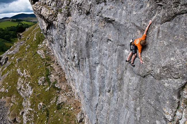 Hmmm, 'mother of all mantelshelves' egh? No probs for Craig as he fires off Climb High (E4 6b)  © Keith Sharples