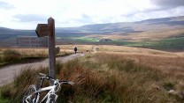 At Cam End, looking out to Ribblehead Viaduct and Whernside.