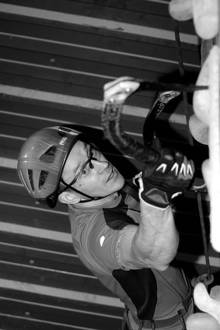 Jim Higgins showing the calm approach required in competition climbing.  © Scottish Tooling Series