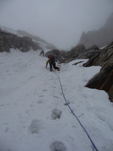 Starting up the gulley route on Lama Jimsa Kangri (6276m).  © Virgil Scott