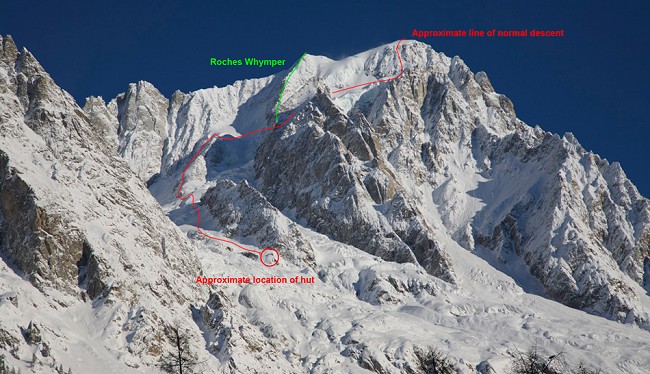 South side of the Grandes Jorrasses - descent routes marked  © Jon Griffith