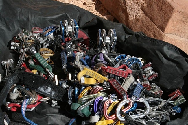 A rack of gear at Indian Creek, USA  © Jack Geldard