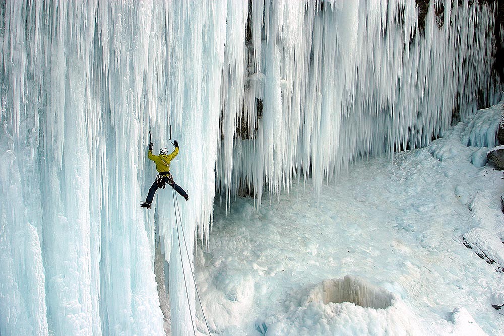 Aljaz Anderle climbing on Pericnik icefall, Julian Alps, Slovenia.  © Urban Golob
