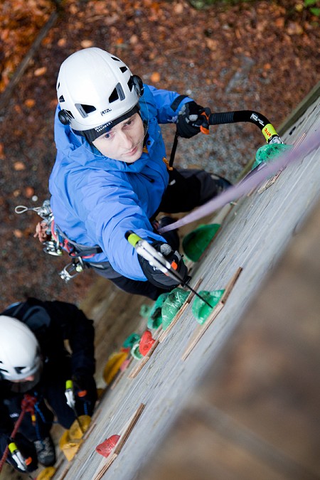 Modern Petzl axes being put to good use on the vertical training tower at PyB  © Jack Geldard / UKC