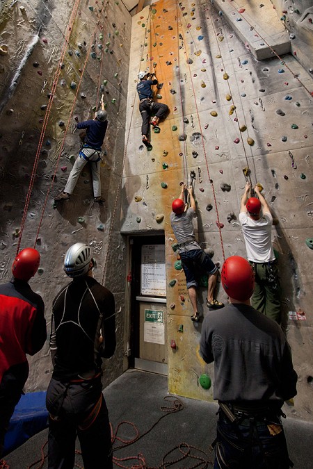 The indoor wall at Pyb was a good training facility for indoor drytooling.  © Jack Geldard / UKC