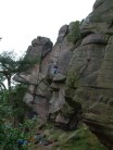 Nick Mattia on The Mincer HVS 5b at The Roaches Lower Tier.