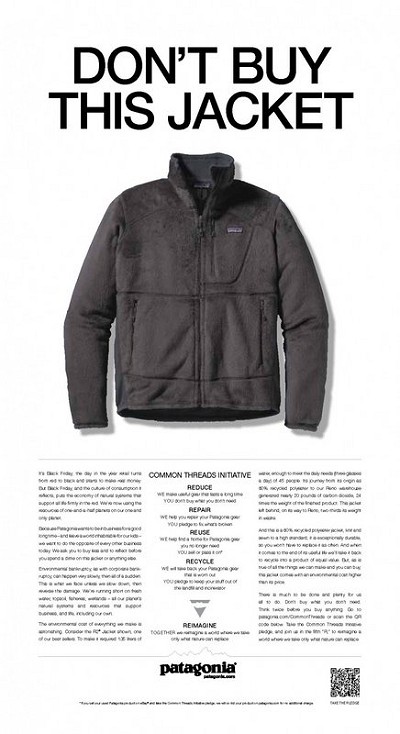 'Don't buy this jacket' advert  © Patagonia