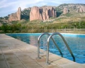Riglos from pool at the campsite in Murello.