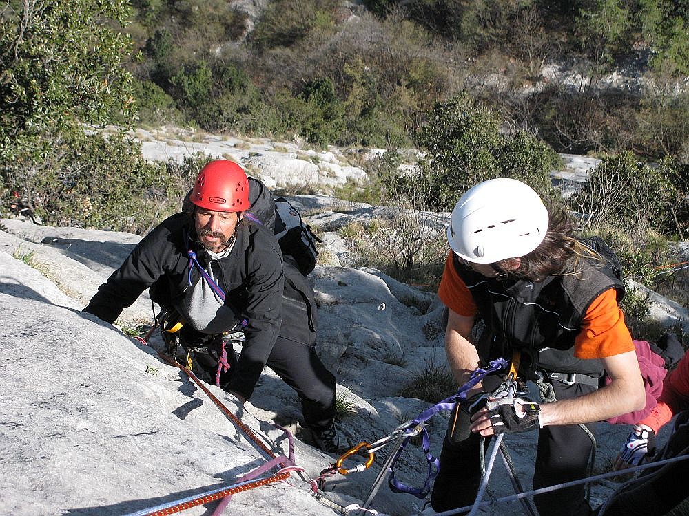 Hagen full concentrated in the 6th pitch of Cane Trippa 5c (Parete Zebrata, Arco)  © Karsten