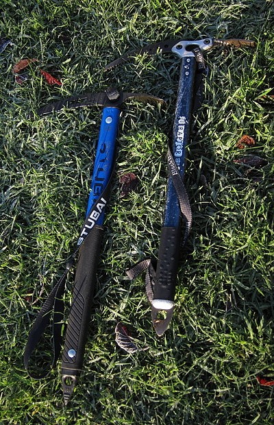 Walker's axe (left) and an axe better suited to general mountaineering (right) - note the more aggressive pick  © Dan Bailey