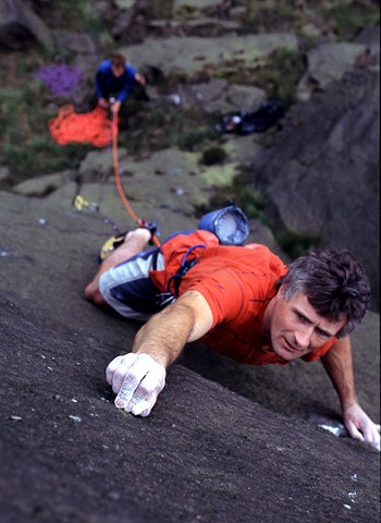Kevin Thaw on his home crag of Wimberrry - on Charm - E3  © Kevin Thaw Collection