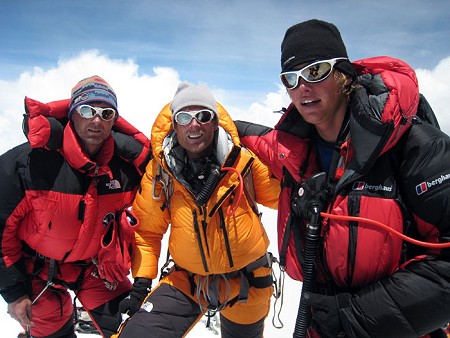 Kevin Thaw, Conrad Anker and Leo Houlding on the summit of Everest  © Kevin Thaw Collection