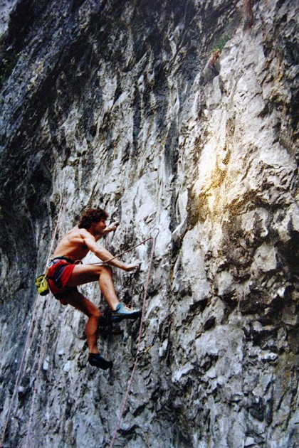 Early days of the Malham catwalk Kevin Thaw on Frankenstein  © Kevin Thaw Collection