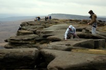 Setting up top anchors after a first lead at Stanage