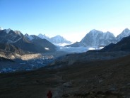The long walk out from Kala Pattar (5643m) along the Khumbu glacier. Ama Dablam is just visible on the left