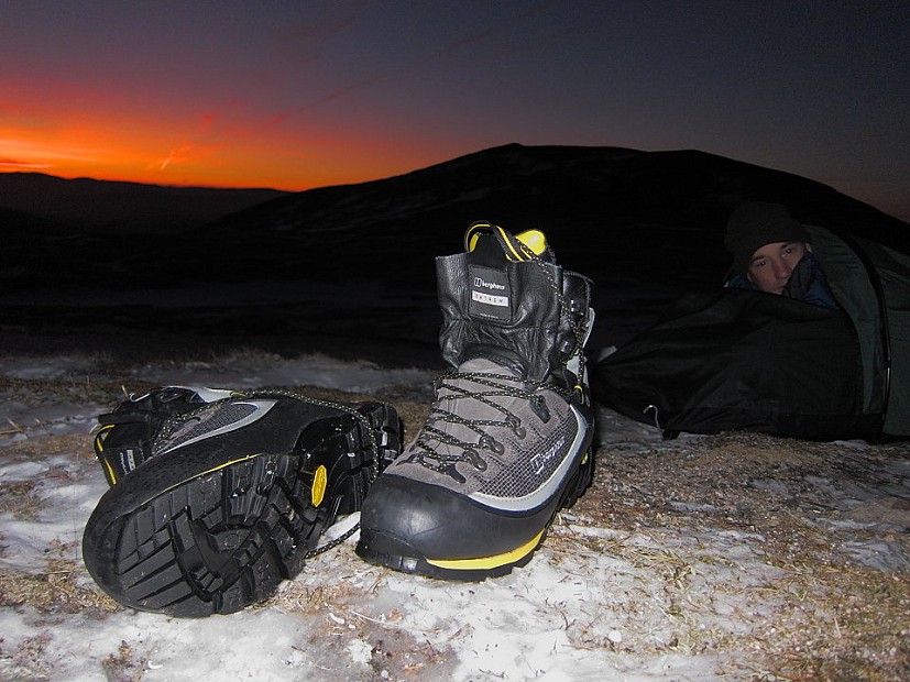Kept my boots inside the bivvy bag overnight to stop them freezing, photo: Dan Bailey  © Dan Bailey