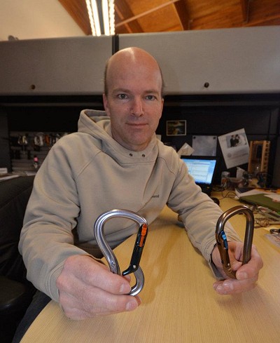 Bill Belcourt, Black Diamond Climbing Product Manager with  RockLock and GridLock karabiners using Magnetron Technology™  © Mick Ryan