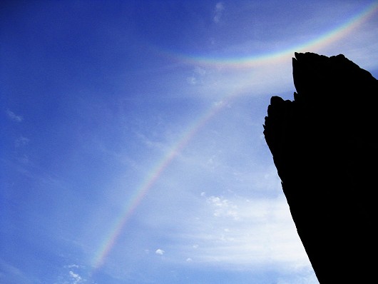 Upside-down rainbow above the first pinnacle of Pinnacle Ridge, Craig Braich Ty Du, Snowdonia  © col3