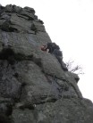 Paul doing an awkward bit on the first pitch of Pinnacle Ridge VDiff, Craig Braich Ty Du