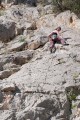 Sylvia at the lower-off, Los Timbales (Rockfax Top 50 climb, El Chorro)