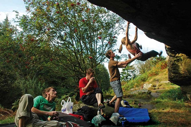 I call this image 'Evolution'. Sarah Daniels on Roof Left-Hand 6C, Kyloe Crag  © Niall Grimes/Boulder Britain