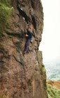 Chris Hutchins making the second ascent of "The Couch Potato", Bosley Cloud