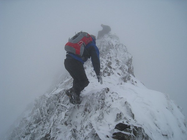 Crampon-free and precarious on Crib Goch - they survived, but it's not ideal  © Dan Bailey