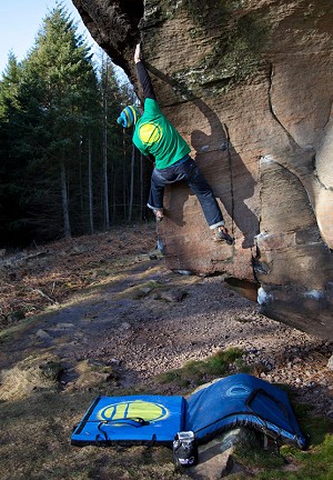 James Pearson bouldering at Back Bowden, Northumberland  © Wild Country Collection