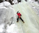 Climbing second pitch of Vemorkbrufoss Ost WI4