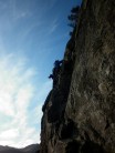 Mandi's 1st outdoor trad route, last pitch, nearly there!